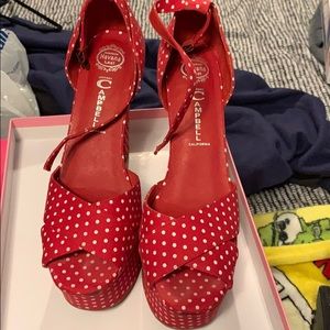 Jeffrey Campbell red and white polka dot sandals